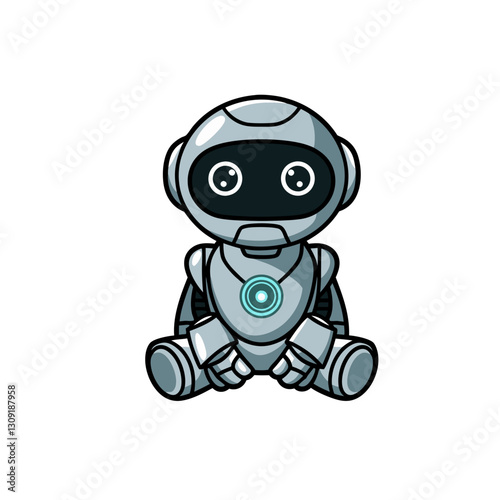 Adorable Cartoon Robot Character Vector Illustration for Tech and Educational Media