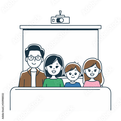 Family Movie Night Vector Illustration Home Cinema Entertainment Clipart