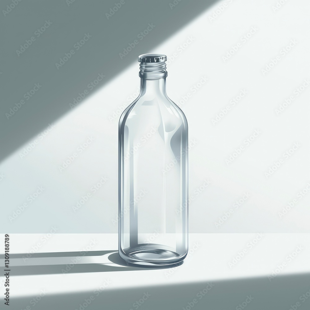 Empty Glass Bottle with Silver Cap in Soft Light Empty Glass Bottle with Silver Cap in Soft Light