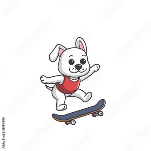 Cute Dog Skateboarding Cartoon Vector for Children's Illustrations and Designs