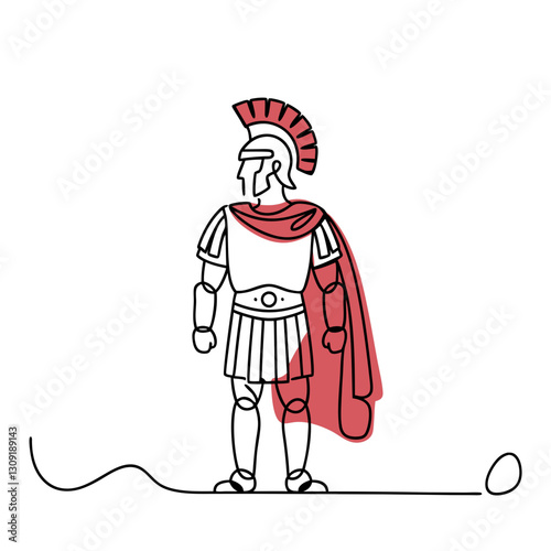 Ancient Roman Soldier Line Art Vector Illustration Red Cape Historical Warrior