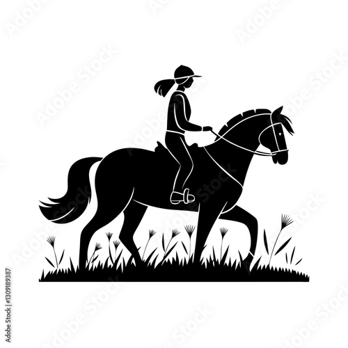 Equestrian Silhouette of Rider on Horseback in Nature Scene Vector Art