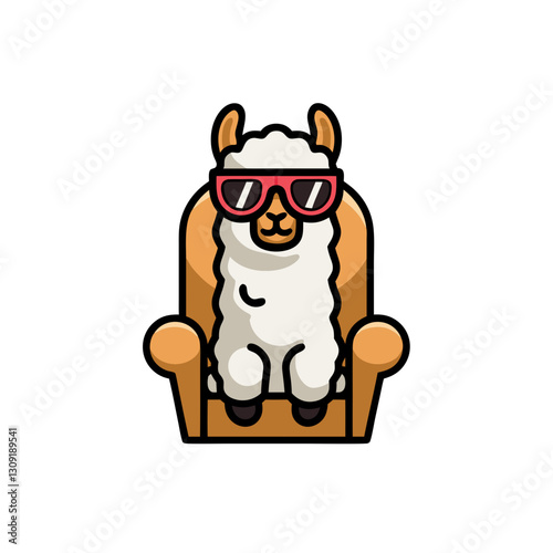 Cool Llama Wearing Sunglasses Sitting on Armchair Cartoon Vector