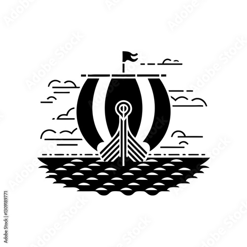 Viking Ship Vector Illustration Nautical Design for Tattoos and Coloring Books