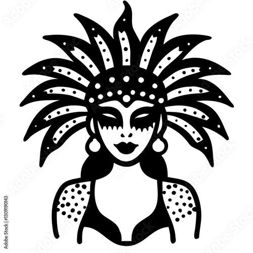 Carnival Festival Costume Woman Headdress Vector Illustration