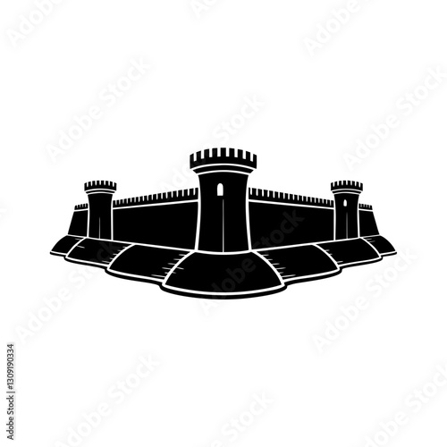 Medieval Castle Fortification Vector Illustration for Historical Designs