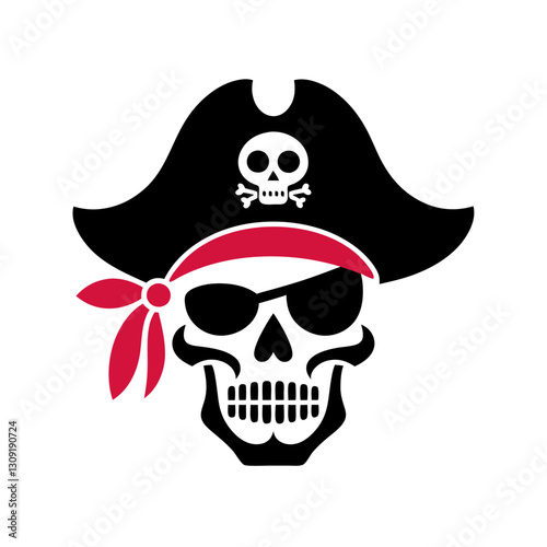 Pirate Skull and Crossbones Vector Illustration with Eye Patch and Bandana