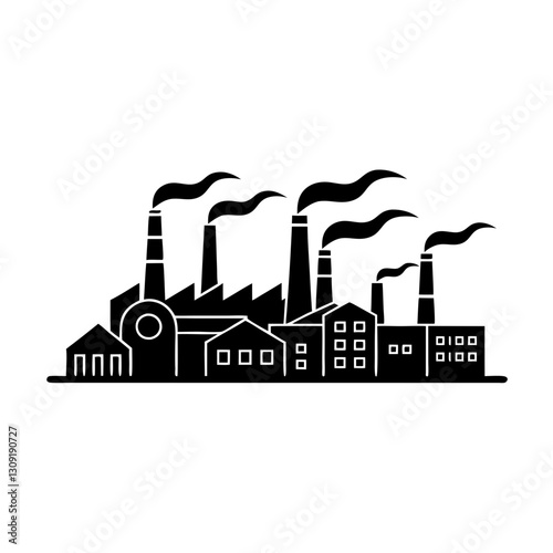 Industrial Factory Silhouette Vector with Smokestacks for Environmental Design