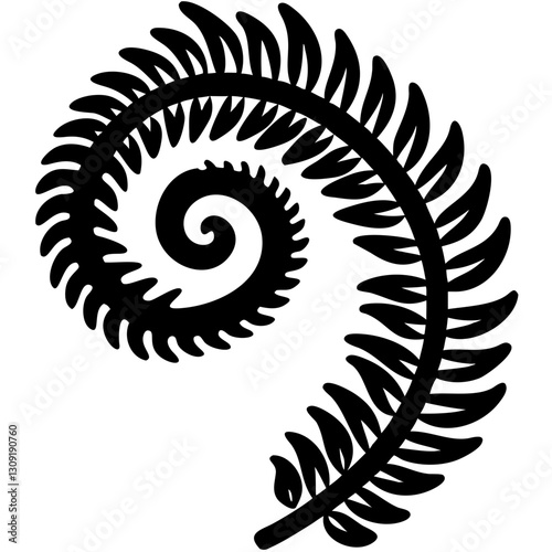 Elegant Spiral Fern Leaf Silhouette Vector for Nature-Inspired Designs