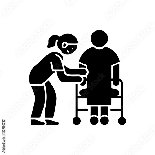 Caregiver Assisting Elderly Person with Walker Vector Illustration