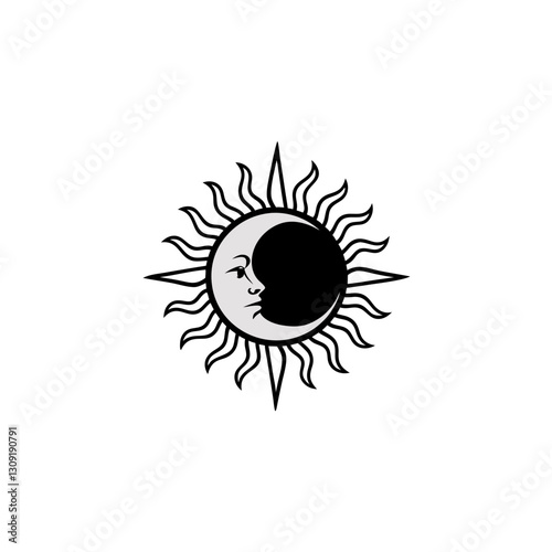 Celestial Sun Moon Yin Yang Vector Art for Tattoo and Coloring Book Designs