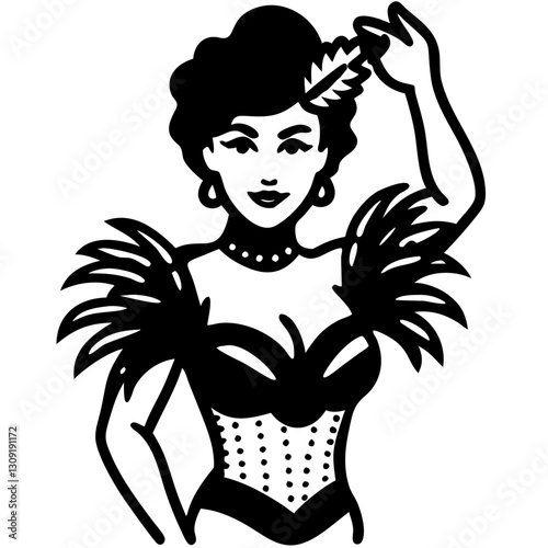 Elegant Vintage Showgirl Vector Illustration for Retro Design and Art Projects