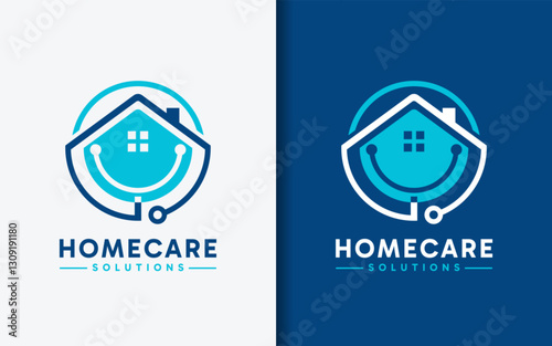 A minimalist logo featuring an abstract house seamlessly combined with a stethoscope, symbolizing home healthcare and medical services.