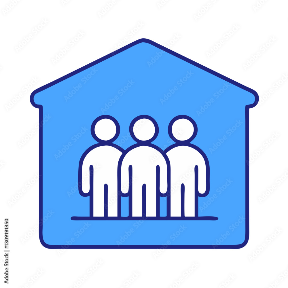 Community Teamwork People in House Outline Vector Illustration Community Teamwork People in House Outline Vector Illustration