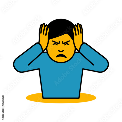 Angry Cartoon Character Covering Ears Expressing Frustration and Stress Vector