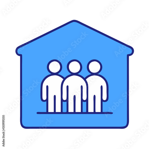 Community Teamwork People in House Outline Vector Illustration