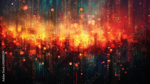 Wallpaper Mural Futuristic city skyline with vibrant digital matrix and lights Torontodigital.ca