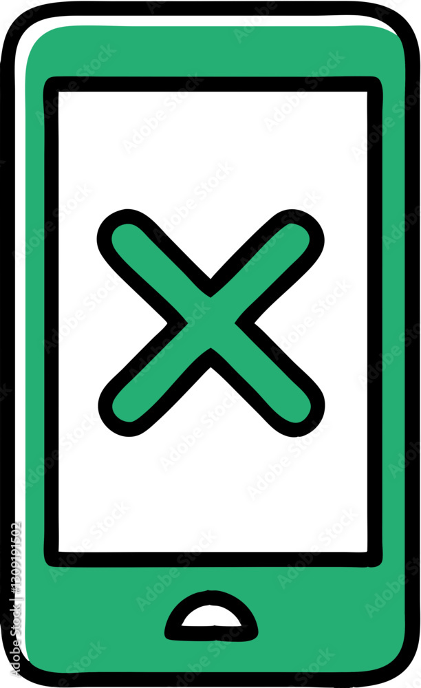 Green Smartphone with Cross Symbol Vector Illustration for Mobile Notification Concepts Green Smartphone with Cross Symbol Vector Illustration for Mobile Notification Concepts
