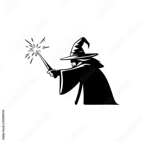 Wizard Silhouette Casting Magic Vector Art for Fantasy Illustrations