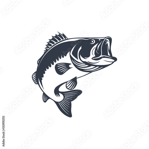 Silhouette of a largemouth bass, rendered in a solid dark color against a clean white backdrop