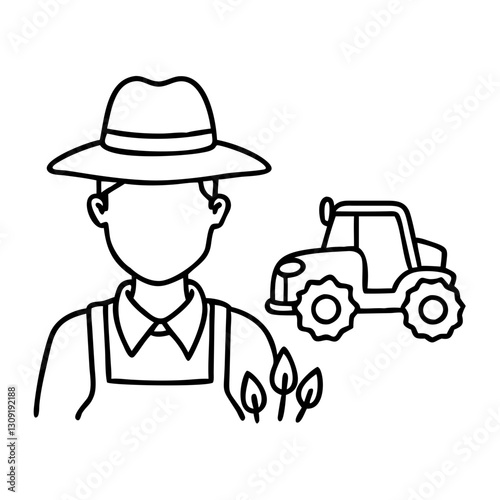 Farmer Illustration with Tractor and Plants Vector Art for Agricultural Design