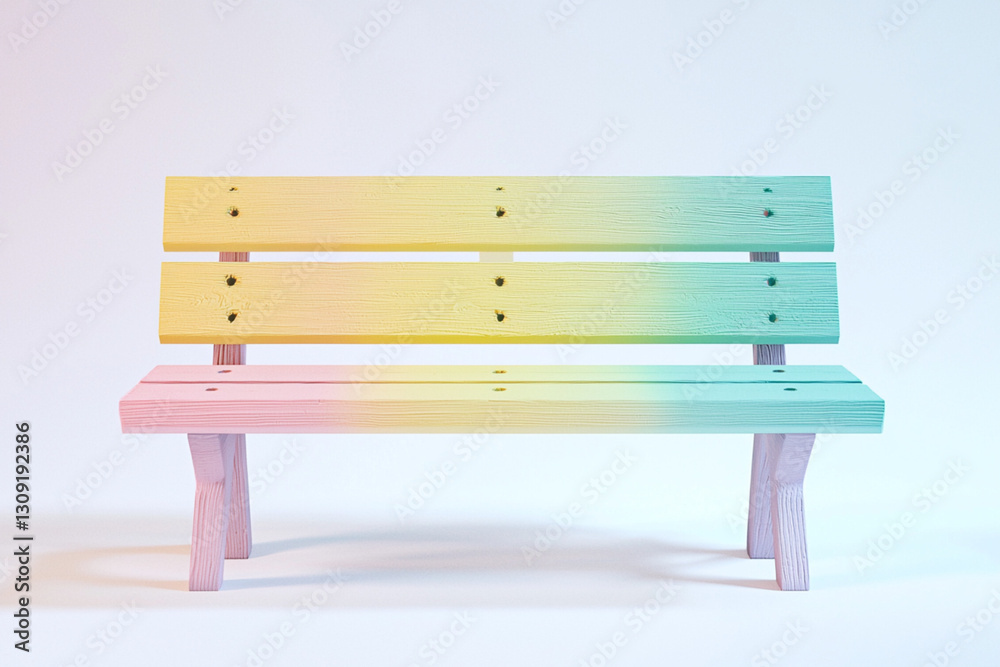 A children's playground bench, pastel colors, The bench is constructed from wooden planks, The background is a clean, bright white. A children's playground bench, pastel colors, The bench is constructed from wooden planks, The background is a clean, bright white.