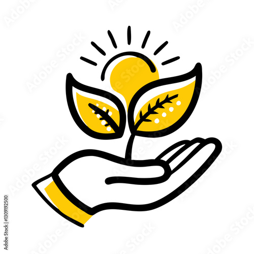 Hand Holding Sunlit Plant Growth Symbolizing Sustainability and Renewal