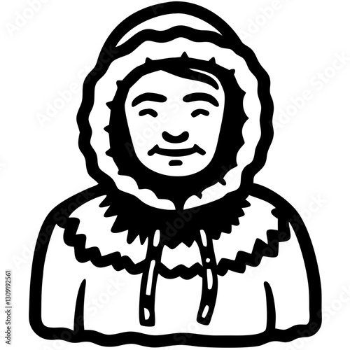 Smiling Inuit Man in Traditional Winter Parka Illustration