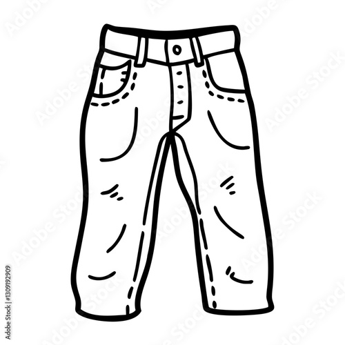 Hand Drawn Denim Jeans Vector Illustration for Fashion Design and Coloring Books