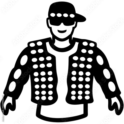 Hip Hop Fashion Wearing Studded Jacket and Cap Vector Illustration