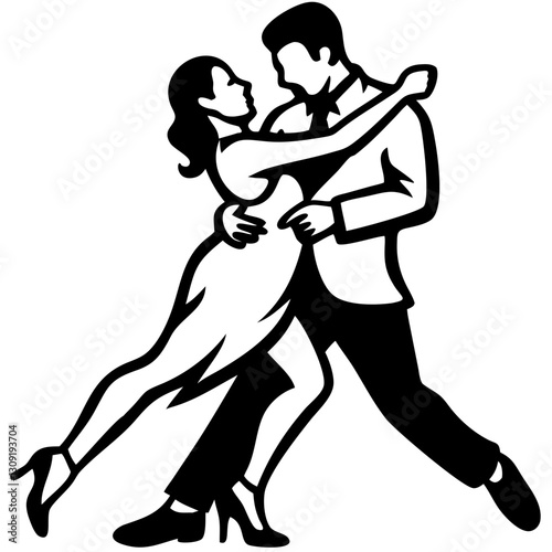 Elegant Couple Dancing Tango Silhouette Art Vector for Dance Studio Logo or Tattoo Design
