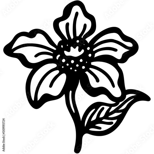 Black Outline Floral Vector Design for Tattoo and Coloring Book Art