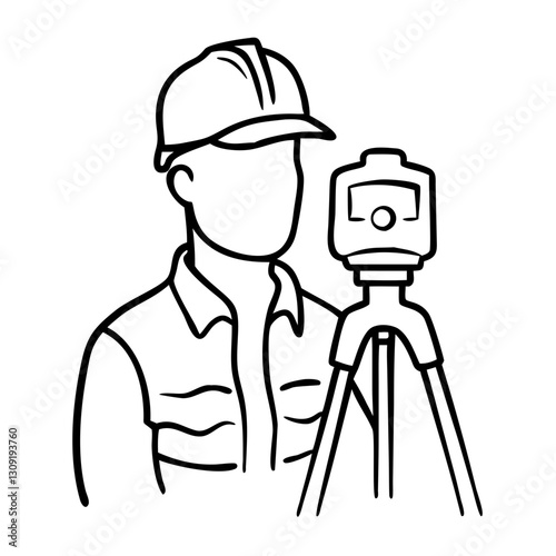 Surveyor with Theodolite Equipment Vector for Construction and Engineering Design