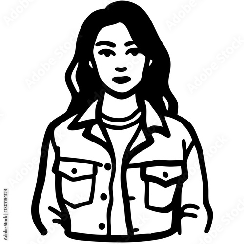 Woman in Denim Jacket Minimalist Vector Illustration for Design