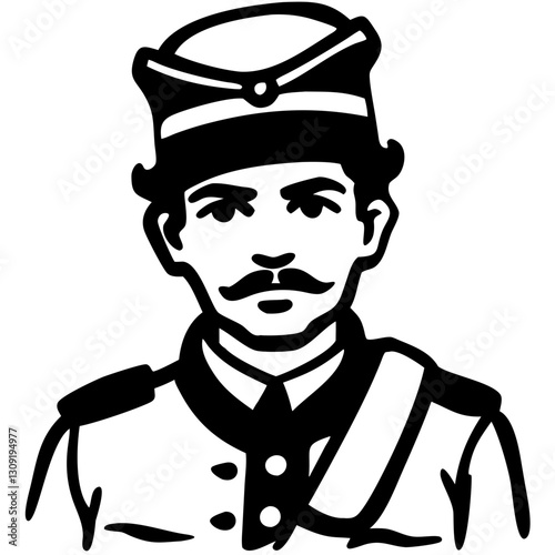 Vintage Military Officer Illustration Vector Art for Design and Tattoo