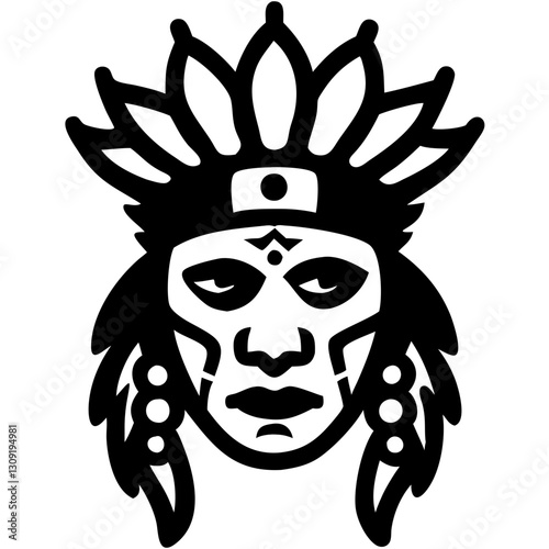 Tribal Warrior Head Dress Vector Illustration for Tattoo and Graphic Design