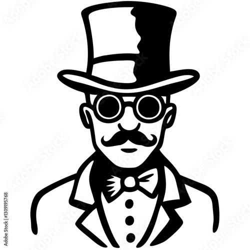 Vintage Gentleman Silhouette with Top Hat and Mustache Vector Art