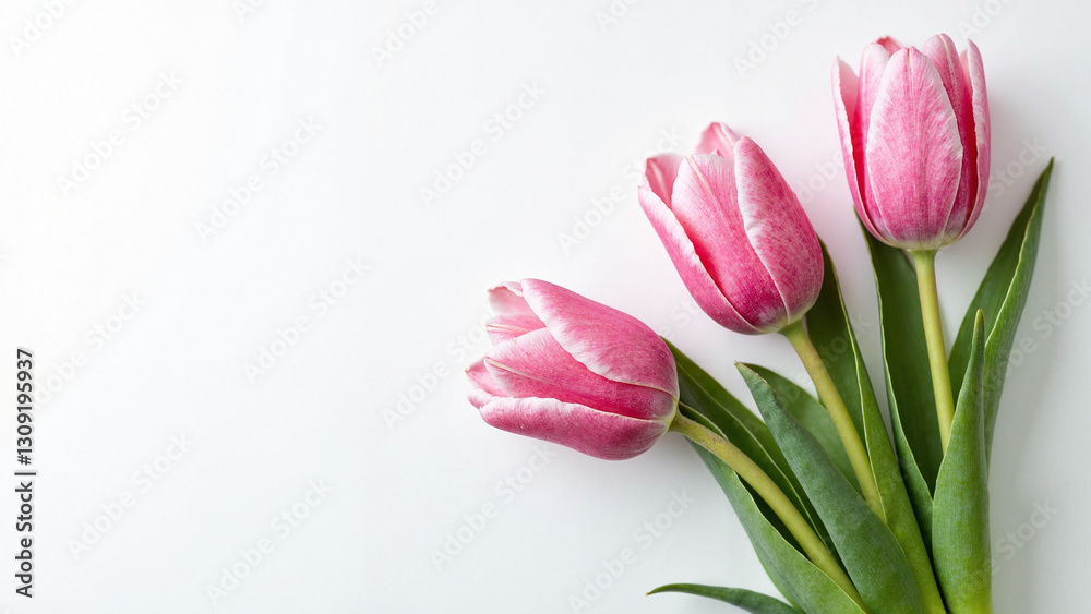 Elegant Pink Tulip on White Background: Perfect for Easter Greeting Cards, Spring Marketing Campaigns, and Floral Design Inspiration Elegant Pink Tulip on White Background: Perfect for Easter Greeting Cards, Spring Marketing Campaigns, and Floral Design Inspiration