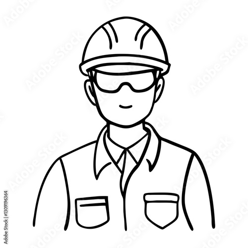 Construction Worker Outline Illustration Safety Equipment Vector Art