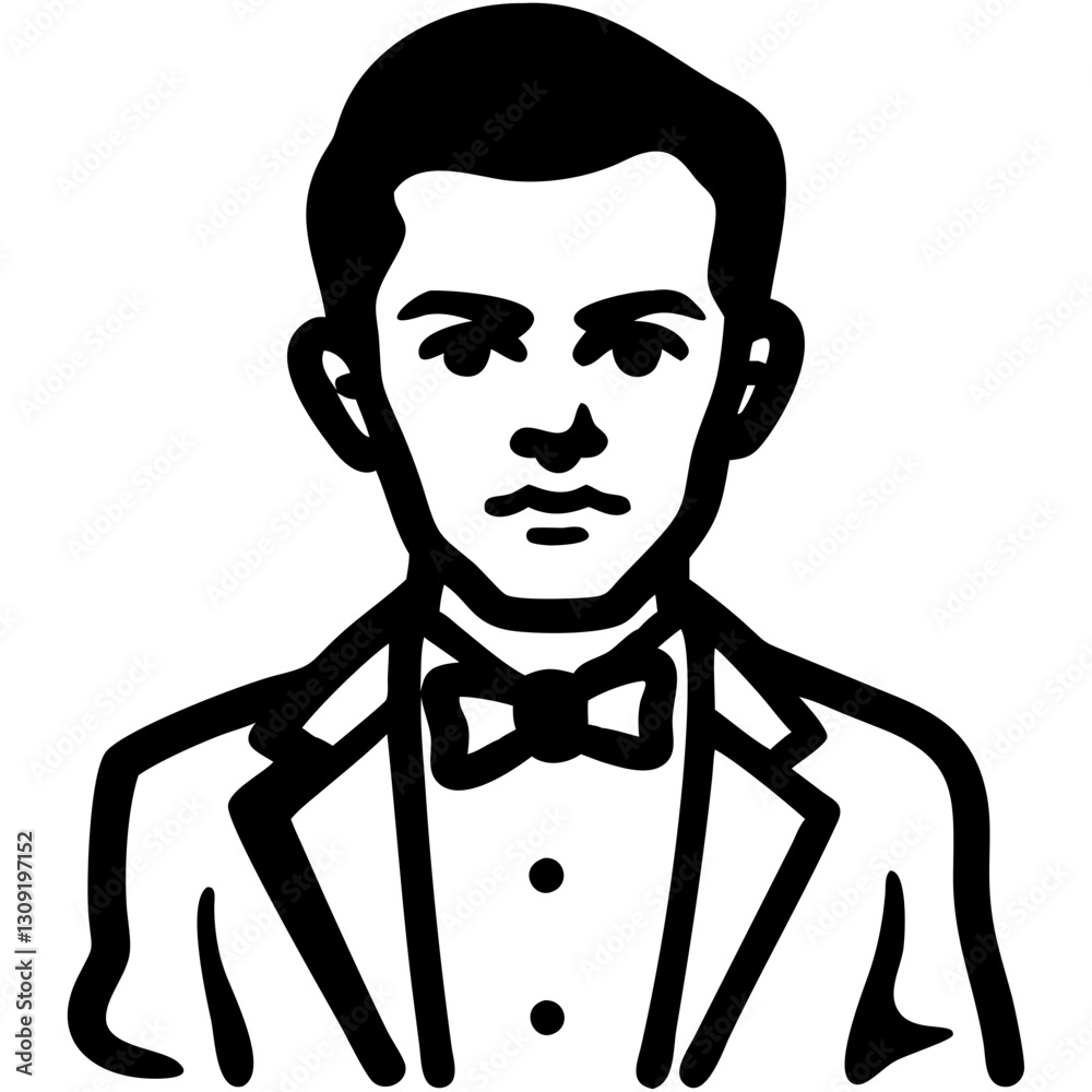 Vector Illustration Formal Gentleman Portrait in Tuxedo with Bow Tie Vector Illustration Formal Gentleman Portrait in Tuxedo with Bow Tie