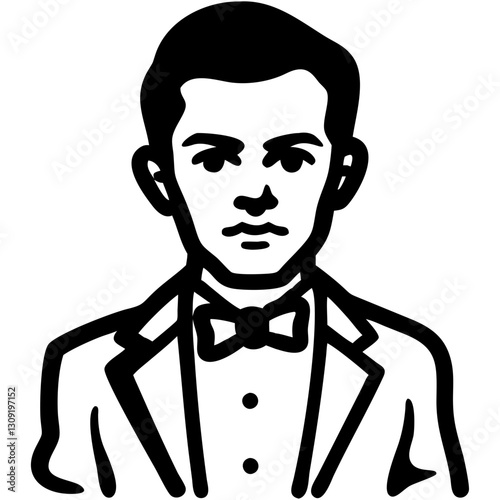 Vector Illustration Formal Gentleman Portrait in Tuxedo with Bow Tie