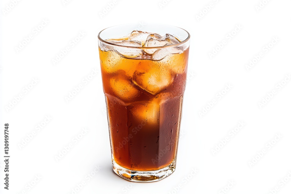 Refreshing Iced Coffee in a Frosty Glass with Ice Cubes on a Clean White Background Refreshing Iced Coffee in a Frosty Glass with Ice Cubes on a Clean White Background