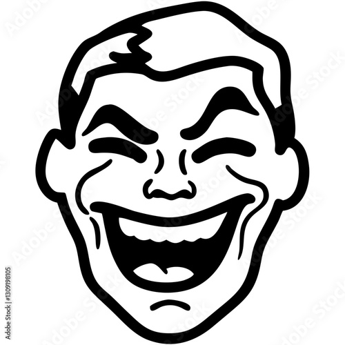 Grinning Face Vector Art Expression for Tattoos or Coloring Books