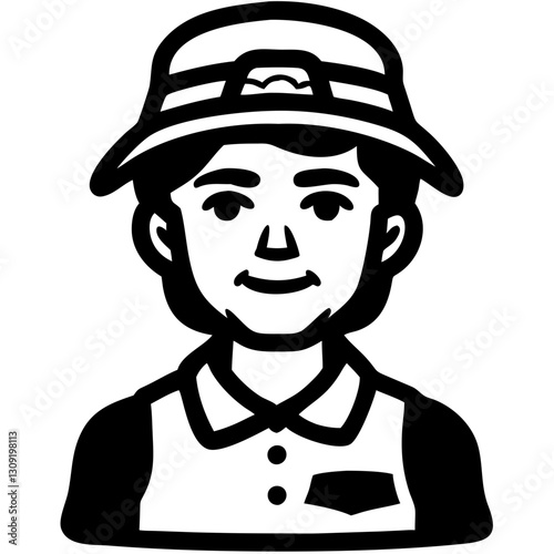 Smiling Cartoon Character with Hat and Uniform Vector Illustration