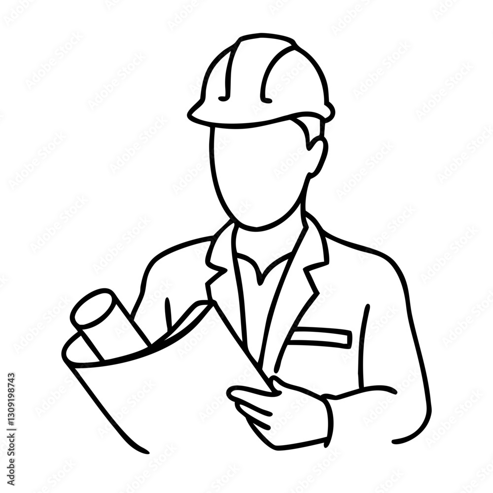 Construction Engineer with Hard Hat Holding Blueprints Vector Illustration Construction Engineer with Hard Hat Holding Blueprints Vector Illustration