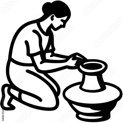 Female Potter Working with Clay Handcrafted Ceramics Art Vector Illustration