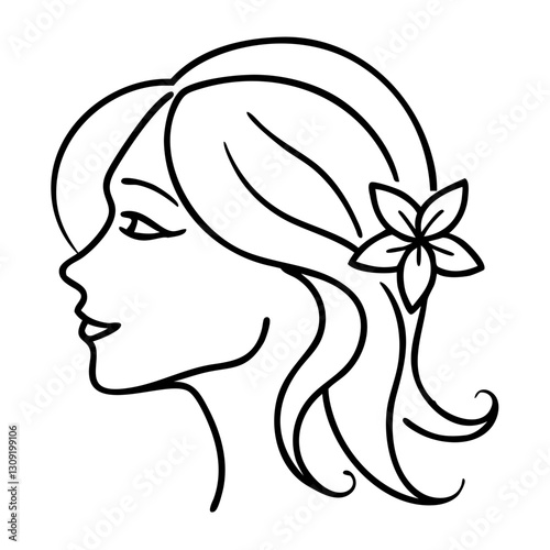 Elegant Floral Hair Woman Line Art Vector for Decor and Design