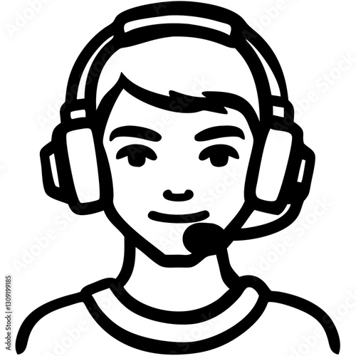 Vector Illustration Customer Support Agent with Headset for Communication and Call Center Use