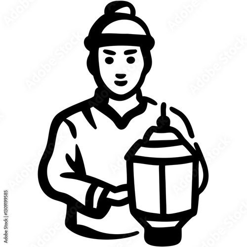 Traditional Chinese Lantern Bearer Vector Illustration for Cultural Design