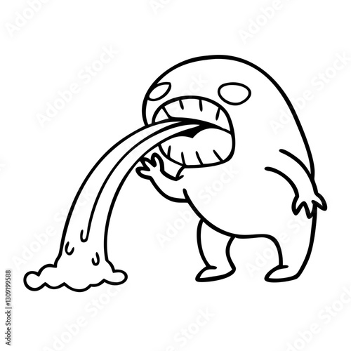 Cartoon Creature Vomiting Illustration for Humor and Design Projects